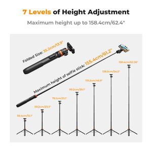 Trípode ajustable con cabezal esférico, control remoto bluetooth, ideal para cámaras, teléfonos móviles