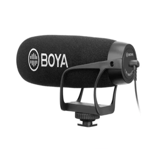 Micrófono BOYA BY-BM2021, Shotgun, supercardioide, sin batería, TRRS/TRS 3.5mm, compatible con cámaras y smartphones, negro