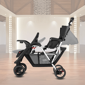 Coche mellicero Kidilo Twin Double Stroller, toldos independientes, asientos reclinables, arnés de 5 puntos, verde