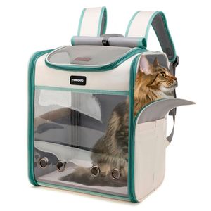Mochila transportador Anavapets Moorpet, para gatos y perros, aspecto transparente, verde