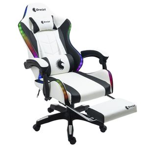 Silla gamer Ergonómica Dreizt Shine RGB Series, luces con posapies reclinable, blanco