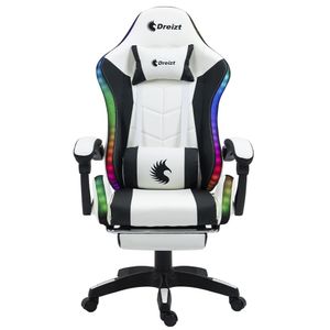 Silla gamer Ergonómica Dreizt Shine RGB Series, luces con posapies reclinable, blanco