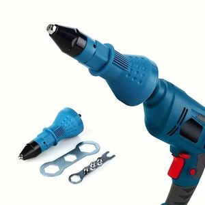 Herramienta de remachado eléctrica para taladro inalámbrico, adaptador de remachado con 3 boquillas intercambiables, azul