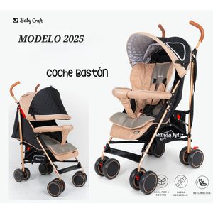 Coche bastón de lujo Vero Baby Happy, plegable, estructura de metal, beige