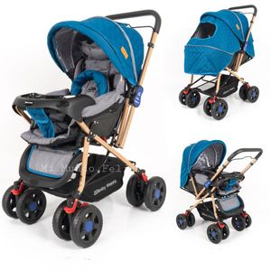 Coche para bebé Baby Happy Golden New,  8 ruedas, con tul, azul