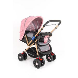 Coche para bebé Baby Happy Golden New Deluxe, con tul, asiento acolchado, rosa