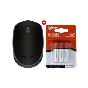 Mouse inalámbrico Logitech M170, 3 botones, usa pilas, negro + Pilas alcalinas Radioshack AA x6