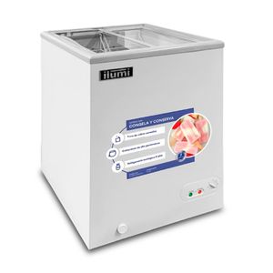 Congeladora Ilumi TF-1100, 110 litros, tapa de vidrio, acero inoxidable, blanco