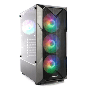 Case para PC Gamer Halion Stuka sin fuente Rainbow, Mid Tower, soporte para placas y ventiladores, iluminación RGB, negro