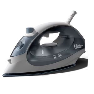 Plancha Oster, compacta, suela antiadherente, 1400W, vapor continuo, control de temperatura, celeste