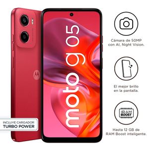 Celular Motorola Moto G05 4G 128GB, 4GB RAM, cámara principal 50MP, cámara frontal 8MP, 6.67", rojo