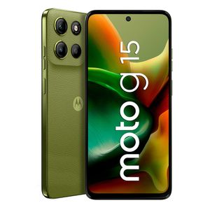 Celular Motorola Moto G15 4G 256GB, 4GB RAM, cámara principal 50MP + 5MP, frontal 8MP, 6.72", verde