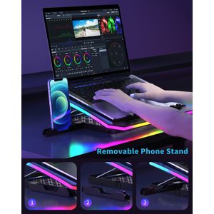 Cooler para laptop Bowmann BWC5R máx. 17", 5 ventiladores, altura regulable, soporte para celular, RGB, USB, negro