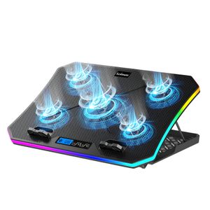 Cooler para laptop Bowmann BWC5R máx. 17", 5 ventiladores, altura regulable, soporte para celular, RGB, USB, negro