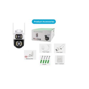 Cámara de seguridad 4K, cámara exterior Wi-Fi, doble lente 360° PTZ, comunicación bidireccional