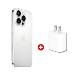 iPhone 16 Pro Max eSIM 5G 256GB, 8GB RAM, cámara principal 48MP, frontal 12MP, 6.9", White Titanium + cargador Apple 20W