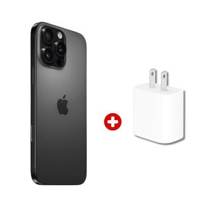 iPhone 16 Pro Max eSIM 5G 256GB, 8GB RAM, cámara principal 48MP, frontal 12MP, 6.9", Black Titanium + cargador Apple 20W