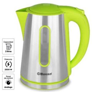 Hervidor eléctrico Bossko BK-208H 2200W, capacidad 2 litros, acero inoxidable, verde