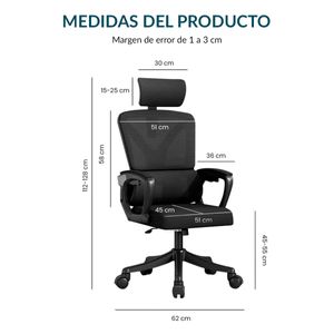 Silla giratoria HAVEN C258WB, soporte lumbar, cabecera ajustable, respaldo reclinable, negro