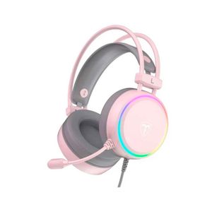 Audífonos gamer T-Dagger Sona T-RGH304P micrófono integrado, iluminación RGB y diseño cómodo, rosado
