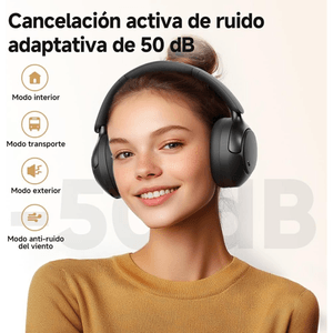 Audífonos con cancelación de ruido QCY H3 Pro micrófono incorporado, máx. 55 horas de reproducción, control música y llamadas, negro