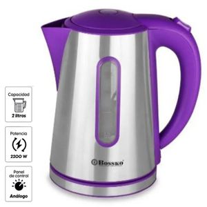 Hervidor eléctrico Bossko BK-208B 2200W, 2 litros, acero, morado