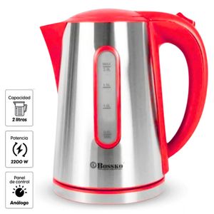 Hervidor eléctrico Bossko BK-208B 2200W, 2 litros, acero, rojo