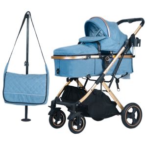 Coche moisés Barbara con bolsa pañalera, arnés de 5 puntos, celeste