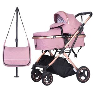 Coche moisés Barbara con bolsa pañalera, llantas de caucho, rosado