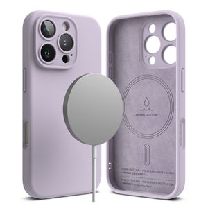 Case para iPhone 16 Pro Silicon Magnetic, con MagSafe para carga inalámbrica, para accesorios magnéticos, Light Purple