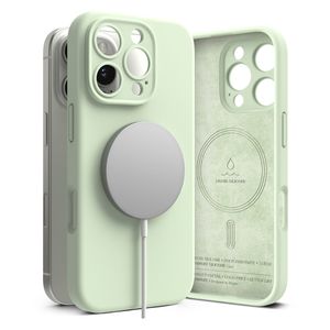 Case para iPhone 16 Pro Max Silicon Magnetic, con MagSafe para carga inalámbrica, para accesorios magnéticos, Soft Mint