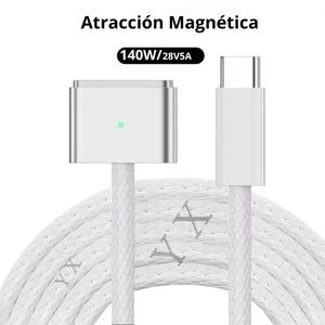 Cable Magsafe 3 MacBook 140W carga rápida, trenzado, 2 metros, blanco