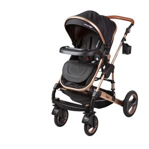 Coche cuna, Travel System, Zeus Voyage, con porta bebé, estructura de aluminio, tela antialérgica, negro