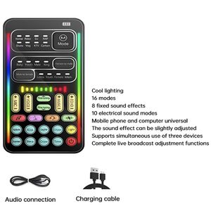Cambiador de voz portátil, tarjeta de sonido, 16 modos, streaming, negro