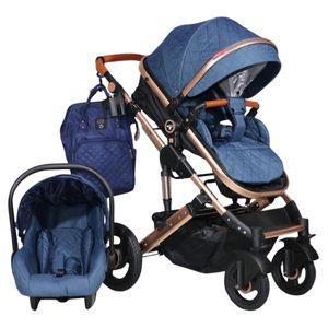 Coche moisés mini 4 en 1 Lietti Gold con portabebé, bandeja de comer, azul