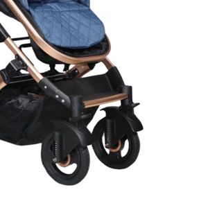 Coche moisés mini 4 en 1 Lietti Gold con portabebé, bandeja de comer, azul
