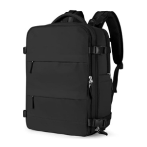 Mochila viajera de cabina, compartimento para calzado, puerto USB, diseño antirrobo, negro