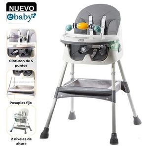 Silla de comer Ebaby Lulu, plegable, doble bandeja, tela impermeable, gris