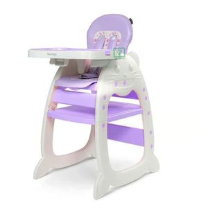 Silla de comer Hi Baby voyage cat love, 3 en 1, transformable en escritorio, doble bandeja, morado