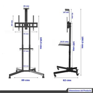 Rack pedestal TV 32"-65", Expo Rack PED70, altura regulable, repisa multiusos, soporta 40kg, negro
