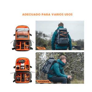 Mochila fotográfica KYF Concept KF13107, 33 litros, para 2 cámaras, laptop 17", EVA antigolpes, negro