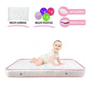 Cuna corral Baby Kits Verona mecedora, colchón 4", capota, cambiador, módulo musical, 2 niveles, rosado
