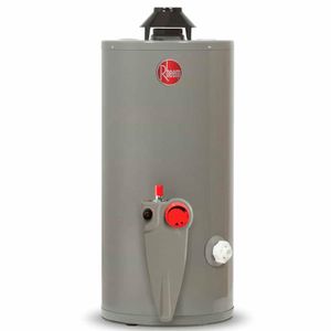 Termotanque Rheem, 114 litros, gas natural, tanque porcenalizado, válvula de drenado, gris
