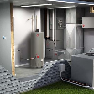 Termotanque Rheem, 114 litros, GLP, triple sistema de seguridad, deflector de gases calientes, gris