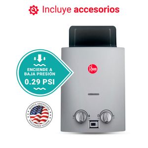 Terma a gas Rheem, 5.5 litros, GLP, calentador de agua instantáneo, gris