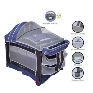 Cuna corral Baby Kits Verona, capota, cambiador, mecedora + colchón 4", azul