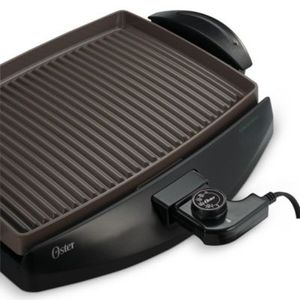 Parrilla eléctrica Oster CKSTGR4768, superficie Bioceramic, 1150W, ranuras antigrasa, cerámica, compacta, negra