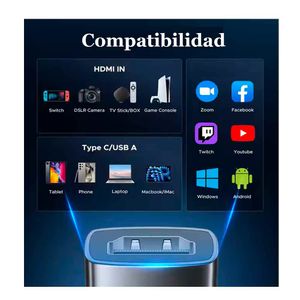 Pack capturador de video + cable HDMI 2.1, 1080p 30fps, 4K input, plug & play, PS5/PC/Switch/Xbox, portátil