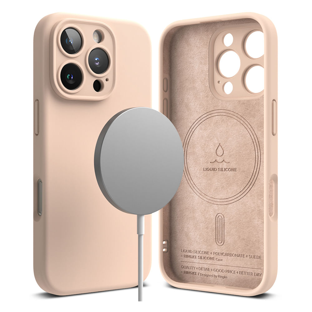 Case iPhone 16 Pro, silicon magnetic, MagSafe, pink sand - Coolbox