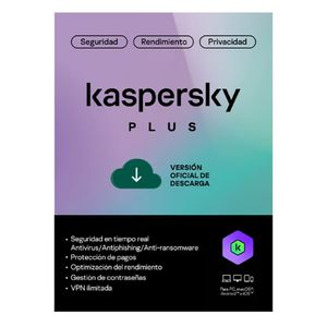 Antivirus Kaspersky Plus licencia digital, 3 dispositivos, 1 año, código online, protección Windows/macOS/Android/iOS